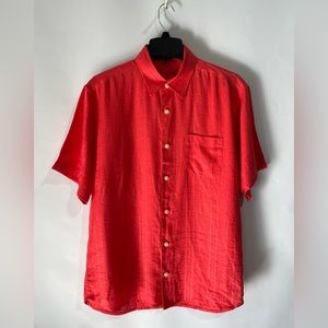 TOMMY BAHAMA Mens Coral 100% Linen Shirt Sleeve Button Down Shirt Size Medium
